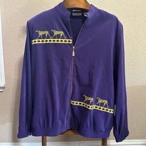 Drapers and Damon's purple jacket gold leopard women's XL stretch
